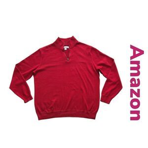Amazon Essentials Men's Medium Weight Red 1/4 Zip Sweater Sz Large NWT